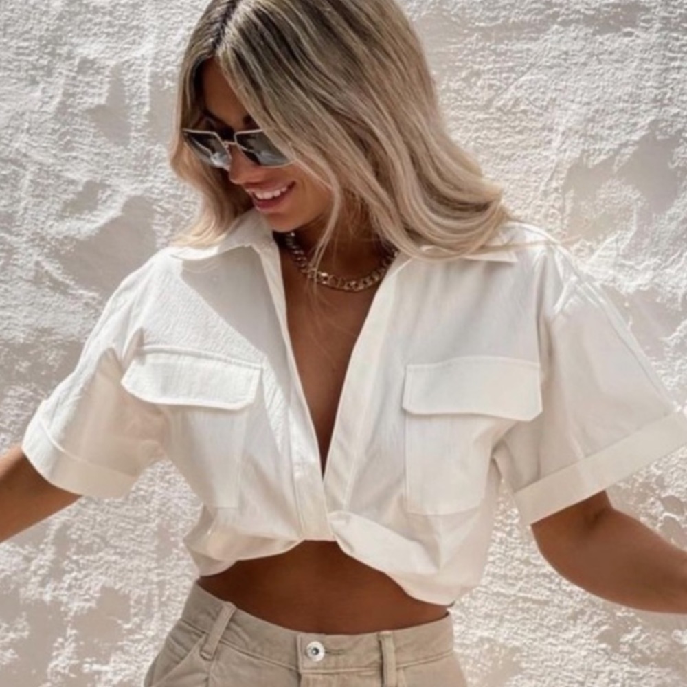 Zara women’s stretch linen crop shirt in BLACK - jacquemus dupe